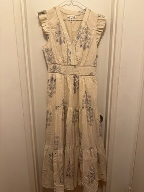 Lucky Brand Cream Blue Floral Maxi Dress